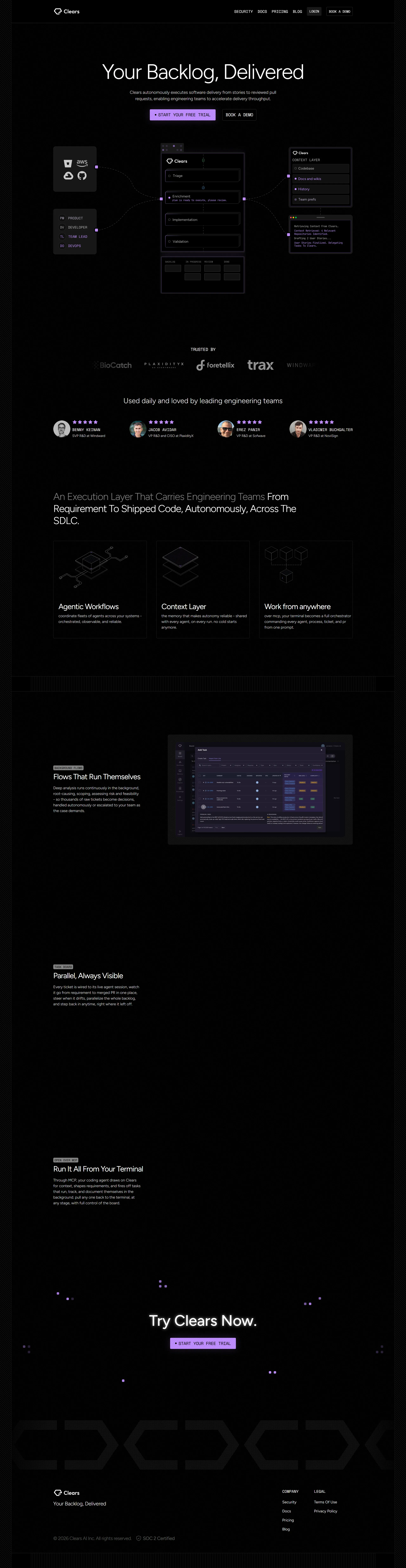 Clears marketing website
